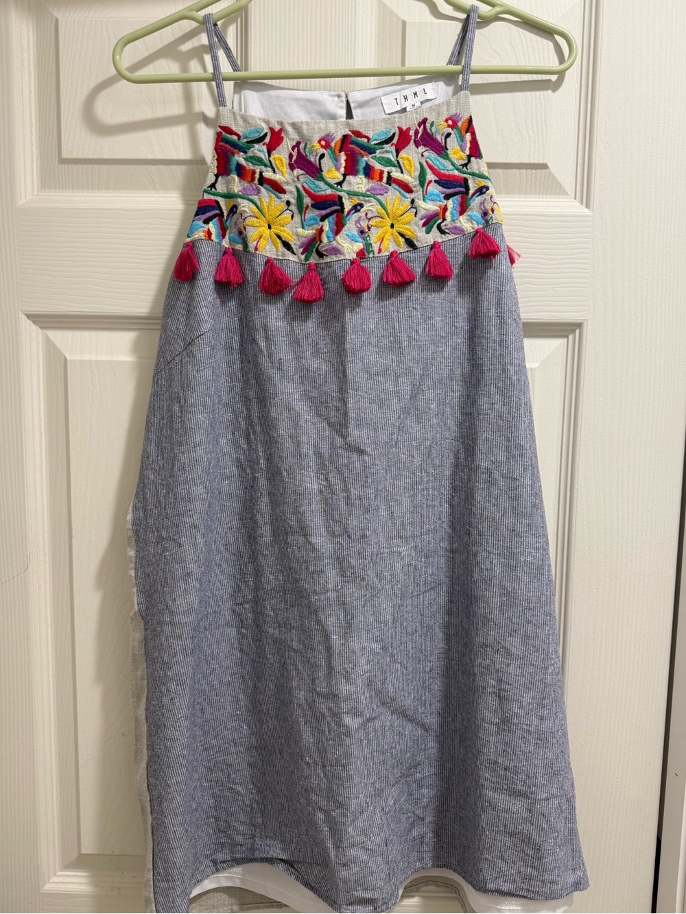 THML Multicolor Embroidered Bodice Dress with Pink Tassels NWOT - Size Medium